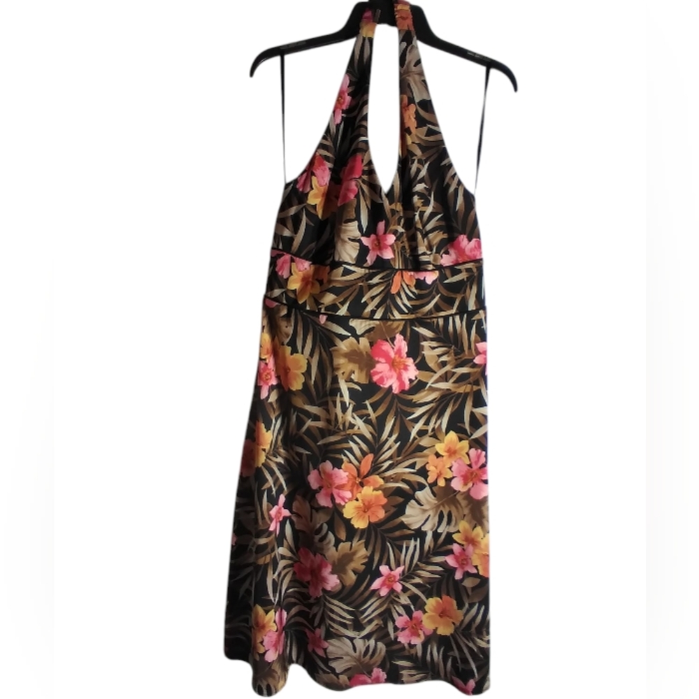 AB Studio Floral Halter Dress Size 14 Vacation Resortwear Party